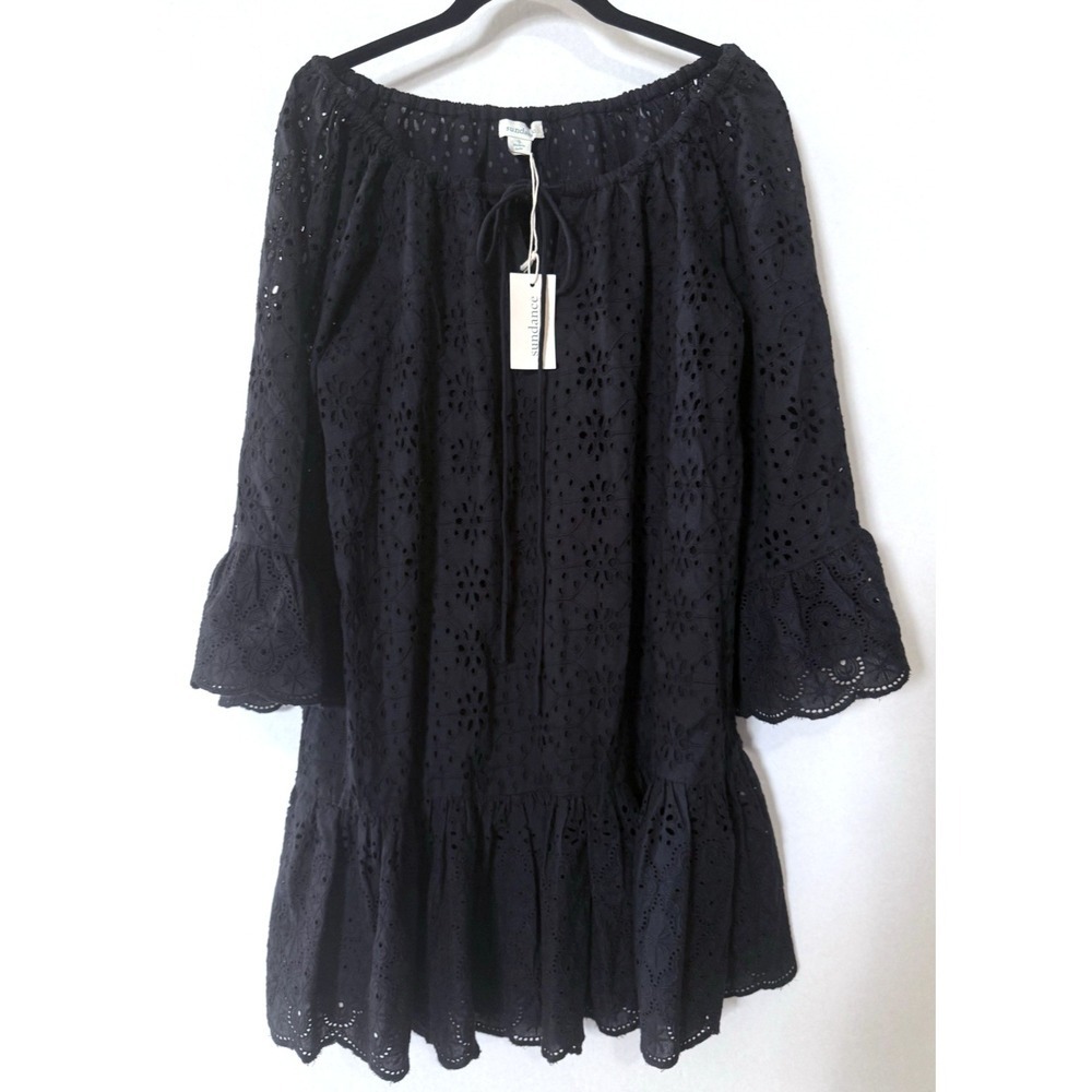 Sundance Dress Tunic Cover Up Womens S Moray Black Eyelet Ruffle Bell Sleeves
